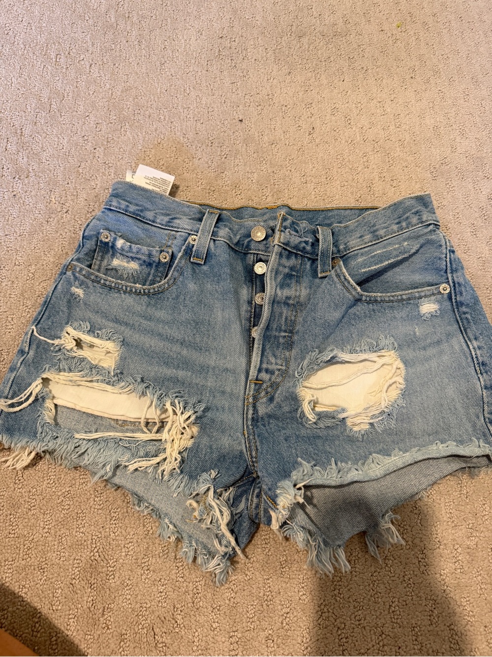 Levi's Light Blue High-Waist Distressed Denim Shorts
